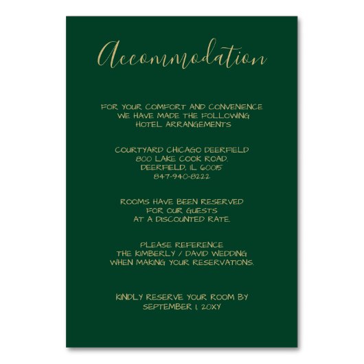 Mit Monogramm Gold Wappen Green Übernachtungskarte Tischnummer (Vorderseite)