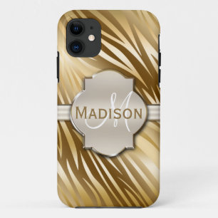 Mit Monogramm Gold Zebra-Druckmuster iPhone 11 Hülle