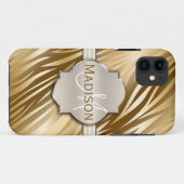 Mit Monogramm Gold Zebra-Druckmuster Case-Mate iPhone Hülle (Rückseite (Horizontal))