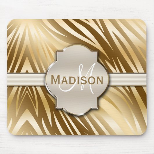 Mit Monogramm Gold Zebra-Druckmuster Mousepad (Vorne)