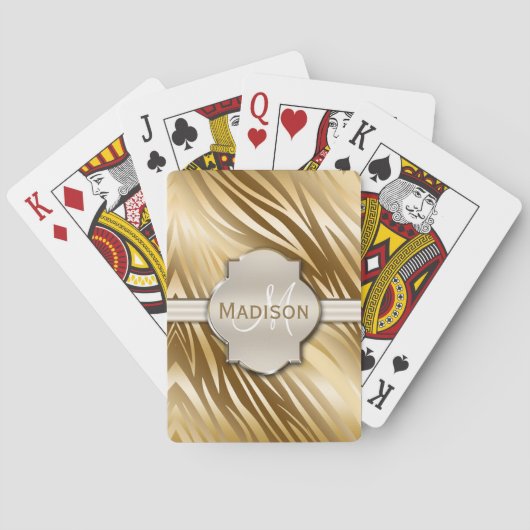 Mit Monogramm Gold Zebra-Druckmuster Spielkarten (Rückseite)