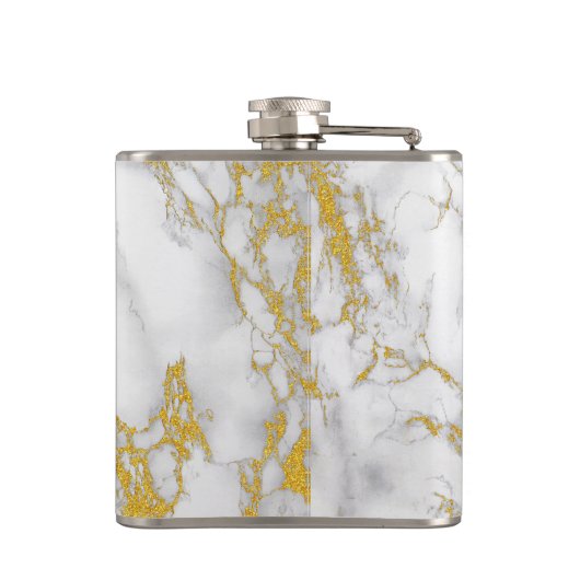 Mit Monogramm Goldakzent aus weißem Marmor Flachmann (Rückseite)