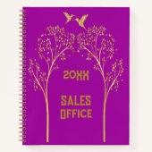 Mit Monogramm Goldbäume mit Vögeln auf Lila | Notizblock (Vorderseite)