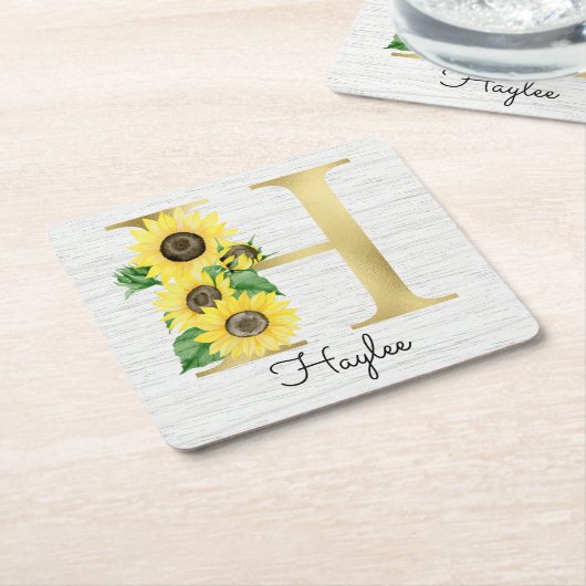 Mit Monogramm Goldblumen Initial H Rechteckiger Pappuntersetzer (angewinkelt)