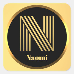 Mit Monogramm Goldbuchstabe N Quadratischer Aufkleber