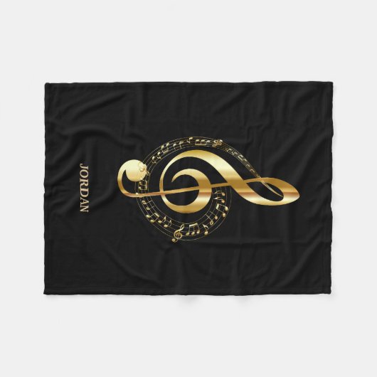 Mit Monogramm Golden Clef Fleecedecke (Vorderseite (Horizontal))