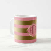 Mit Monogramm goldene Streifen und rosa geometrisc Kaffeetasse (Vorderseite Links)