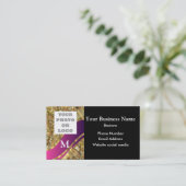 Mit Monogramm goldenes tiefrosa Muster und Logo Visitenkarte (Stehend Vorderseite)