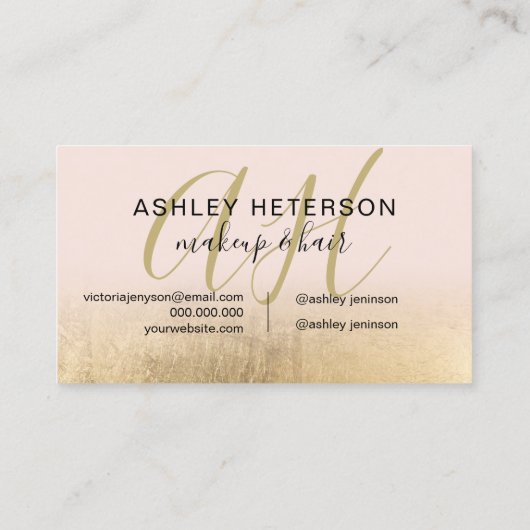 mit Monogramm Goldfolie rosa Drehbuch Visitenkarte (Rückseite)