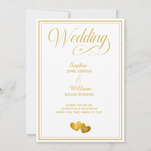 Mit Monogramm Goldherzerei Einladung (Vorderseite)