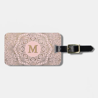 Mit Monogramm GoldMandala | erröten rosa Boho Gepäckanhänger