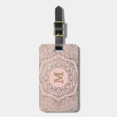 Mit Monogramm GoldMandala | erröten rosa Boho Gepäckanhänger (Vorderseite vertikal)