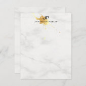 Mit Monogramm Goldplash-Vorlage für weißes Marmor Mitteilungskarte (Vorne/Hinten)