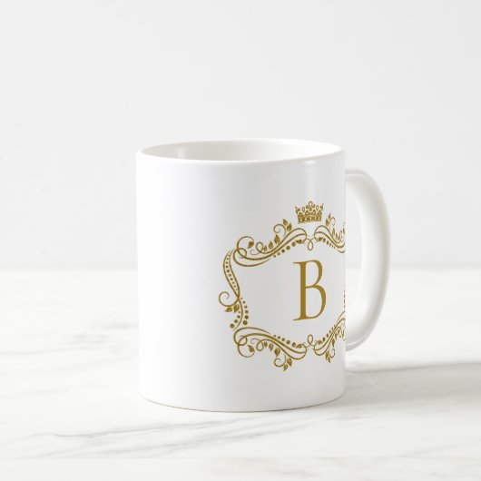 Mit Monogramm Goldrahmen mit Kronenkaffee-Tasse Kaffeetasse (VorderseiteRechts)
