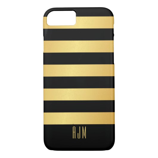 Mit Monogramm Goldstreifen auf schwarzem Hintergru Case-Mate iPhone Hülle (Rückseite)