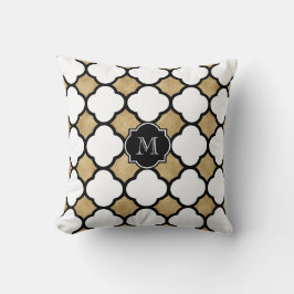 Mit Monogramm-Goldweißer geometrischer Quatrefolie Kissen
