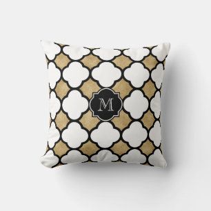 Mit Monogramm-Goldweißer geometrischer Quatrefolie Kissen
