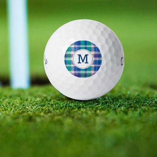 Mit Monogramm Golf Balls Preppy PInk Blue Kariert Golfball