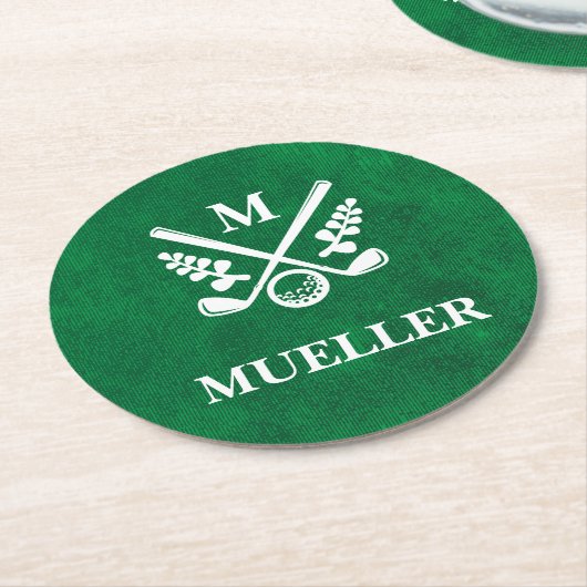 Mit Monogramm Golf Runder Pappuntersetzer (Angewinkelt)
