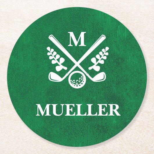 Mit Monogramm Golf Runder Pappuntersetzer (Vorderseite)