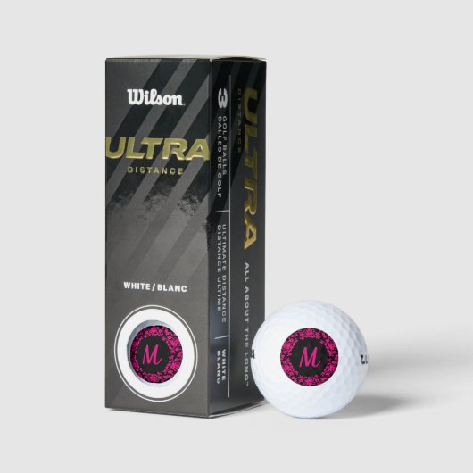 Mit Monogramm Golfball Girly Black & Bright Pink (Verpackungen)