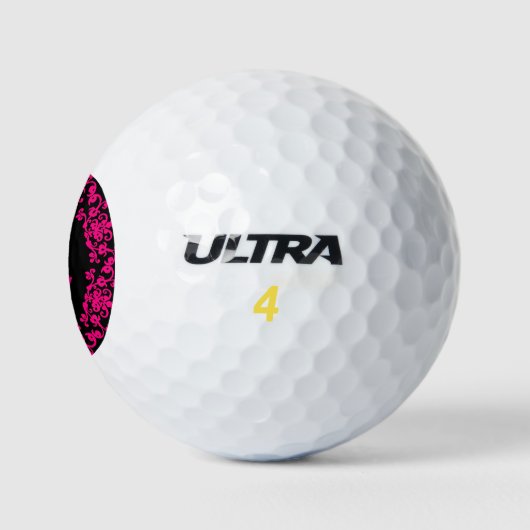 Mit Monogramm Golfball Girly Black & Bright Pink (Logo)