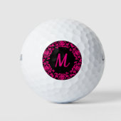 Mit Monogramm Golfball Girly Black & Bright Pink (Vorderseite)