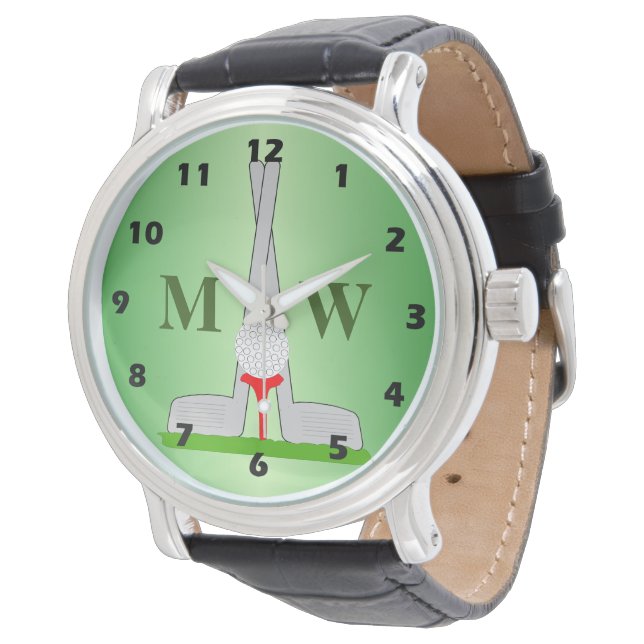 Mit Monogramm Golfdesign Armbanduhr (Schrägansicht)