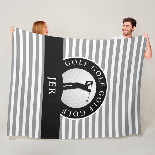Mit Monogramm golfer-graue Streifen für ihn Fleecedecke (Beispiel)