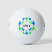 Mit Monogramm Golfplätze | Blaue grüne Raute Muste Golfball (Vorderseite)