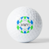 Mit Monogramm Golfplätze | Blaue grüne Raute Muste Golfball (Vorderseite)
