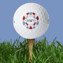 Mit Monogramm Golfplätze | Blaues rotes Muster der Golfball