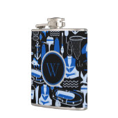 Mit Monogramm Gone Fishing Blauer Muster Flachmann (Links)