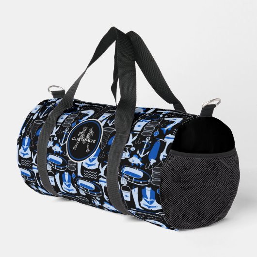 Mit Monogramm Gone Fishing Blue Duffle Bag (Rechte Ecke)