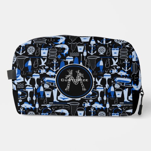 Mit Monogramm Gone Fishing Blue Waschbeutel (Vorderseite)