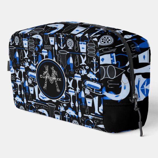 Mit Monogramm Gone Fishing Blue Waschbeutel (Rechte Ecke)