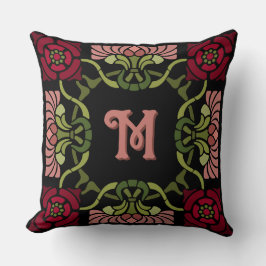 Mit Monogramm Goth Art Nouveau Rose und Dahlia Red Kissen