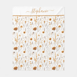 Mit Monogramm Grau Beige Brown White Boho Floral Fleecedecke