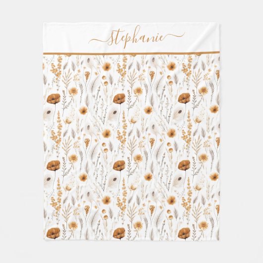 Mit Monogramm Grau Beige Brown White Boho Floral Fleecedecke (Vorderseite)