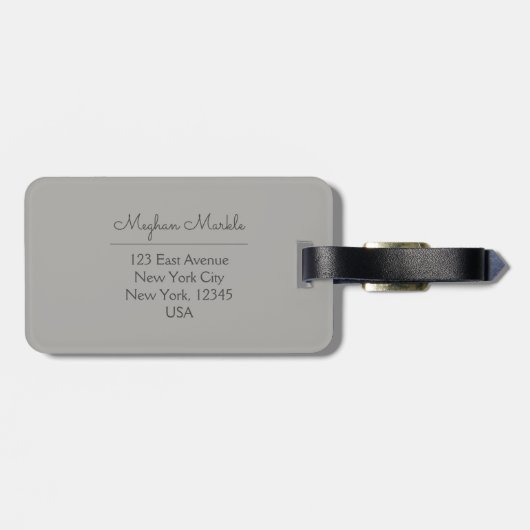 Mit Monogramm, grau-elegantes Drehbuch Gepäckanhänger (Rückseite horizontal)