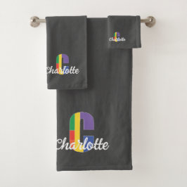 Mit Monogramm grau, klassischer Buchstabe C Badhandtuch Set