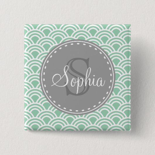 Mit Monogramm-Grau-Minze-Moderne Muster Button (Vorderseite)
