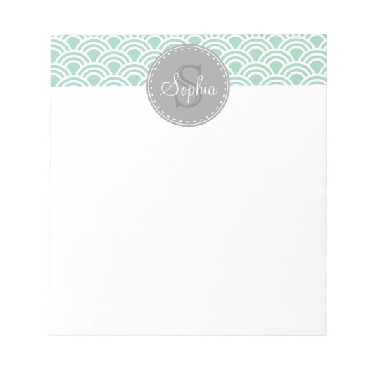 Mit Monogramm-Grau-Minze-Moderne Muster Notizblock (Vorderseite)