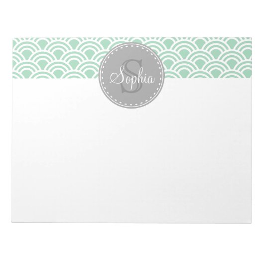 Mit Monogramm-Grau-Minze-Moderne Muster Notizblock (Vorderseite)