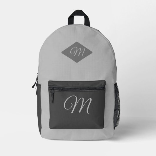 Mit Monogramm Grau mit zwei Tonern Bedruckter Rucksack (Vorderseite)