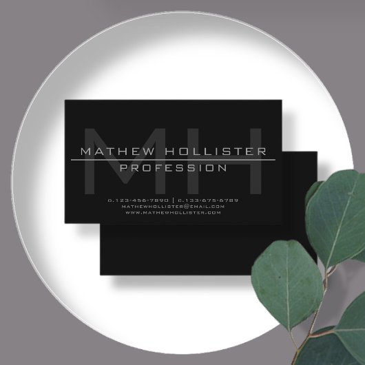 Mit Monogramm, grau und schwarz Visitenkarte