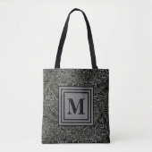 Mit Monogramm Grau und Schwarz William Morris Foli Tasche (Vorderseite)