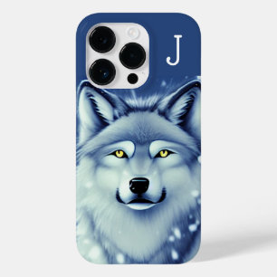 Mit Monogramm-Grau-Weißwolf-Portrait Case-Mate iPhone 14 Pro Hülle