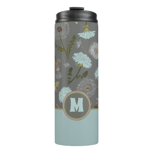 Mit Monogramm graue blaue Lüster-Blume Thermosbecher (Vorderseite)