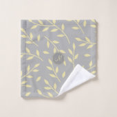 mit Monogramm, graue, grüne Zweige Badhandtuch Set (Waschlappen)